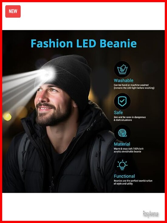 LED Beanie with Light Rechargeable Winter Hat Acrylic main image 4